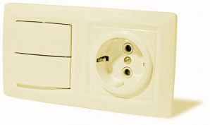 Блок скрытой установки: выключатель двухклавишный + розетка с заземляющим контактом Б2ВРзк-С «REONE»