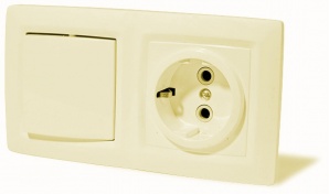Блок скрытой установки: выключатель одноклавишный + розетка с заземляющим контактом Б1ВРзк-С «REONE»